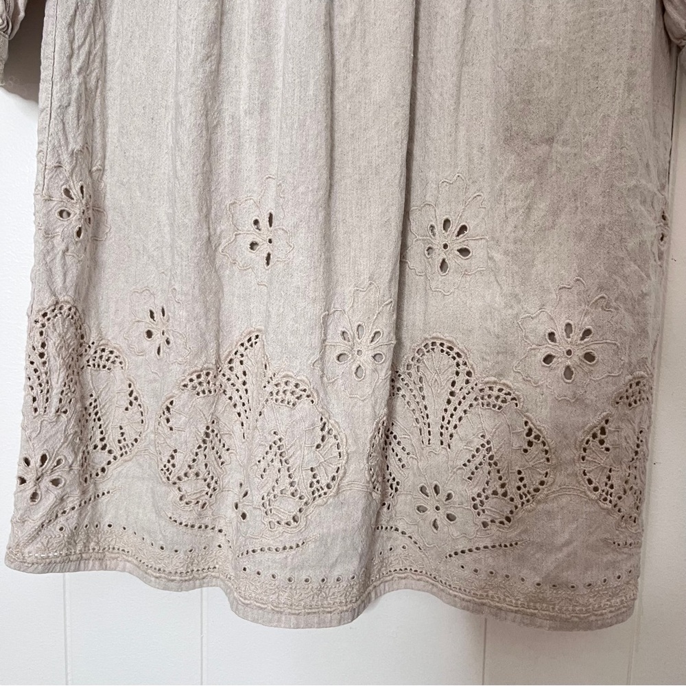 Tommy Bahama St. Lucia Linen Tan Eyelet Mini Dress Coastal Balloon Sleeve Size S - Picture 10 of 10
